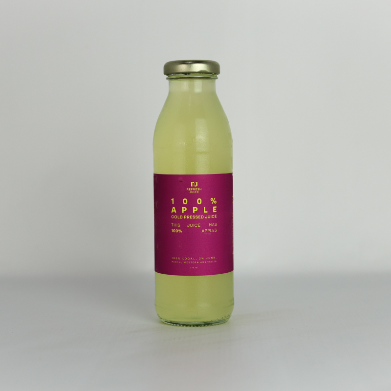 Cold-pressed 100% Seasonal Local Apple Juice in a glass bottle